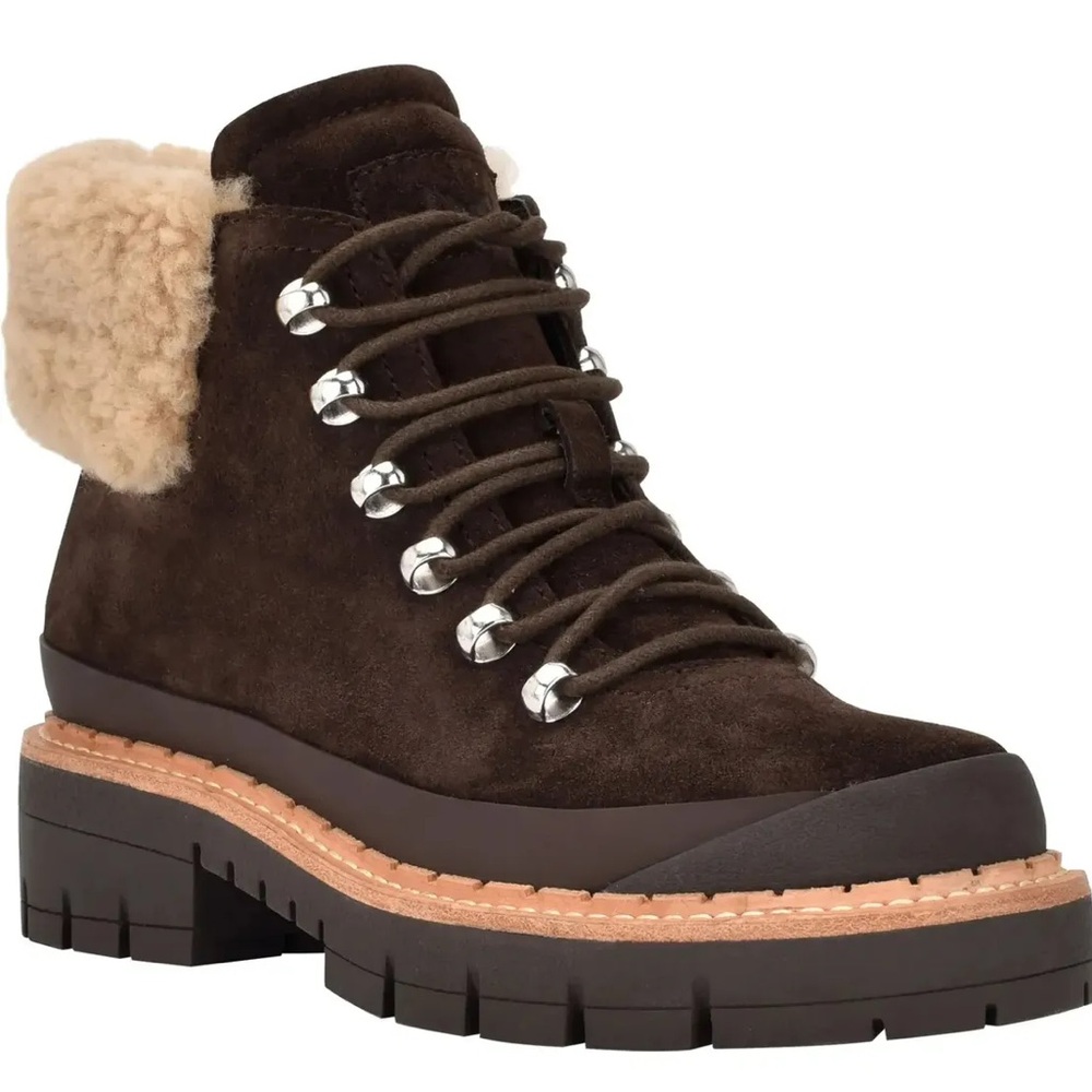Marc Fisher Cade Shearling Brown Ankle Boots